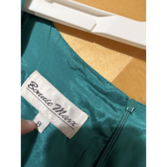 Vintage Bonnie Marx Womens Dress 8 Green Blue 80s Short Sleeve - Picture 6 of 8